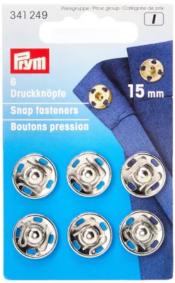 Messing-Druckknopf zum Annähen, silber, 15 mm, 6 Stk.