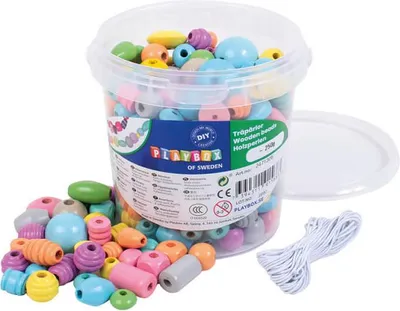 Produktbild von Playbox Holzperlen im Eimer 250 gr pastellfarben