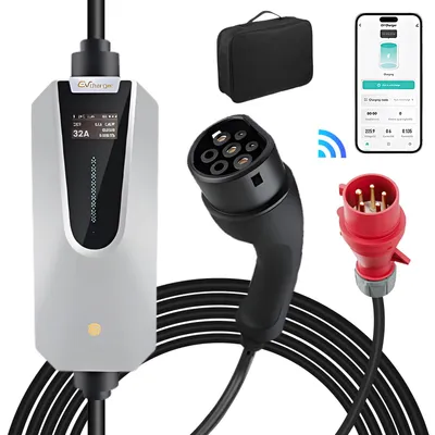Image de Câble de recharge pour véhicules électriques (VE) et hybrides rechargeables (PHEV) de type 2, prise Schuko, avecvia application, 22 kW, 6 A-32 A, triphasé, 6,0 m, pour voiture électrique, borne de recharge mobile, chargeur pour voiture électrique, prise CEE