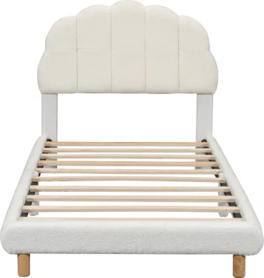 Zdjęcie produktu dla Płaskie łóżko Sweiko 90x200cm, łóżko dziecięce, pluszowe, urocze wezgłowie, białe