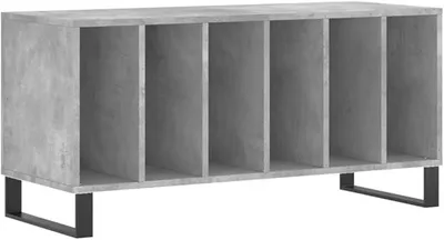Produktbild von Plattenschrank Betongrau 100x38x48 cm - Modernes Schallplattenregal aus Holzwerkstoff und Metall für Vinyl LPs, Phonoschrank mit viel Stauraum und Stabilen Eisenbeinen