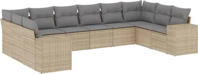 Produktbild von vidaXL 10-tlg. Garten-Sofagarnitur mit Kissen Beige Poly Rattan