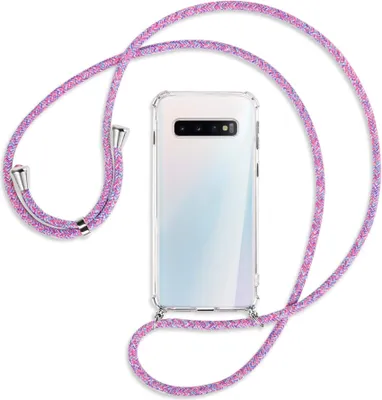 Produktbild von Handykette Backcover-Schutzhülle mit Band (Metall silberfarben) für Samsung Galaxy S10 - lila/rosa/blau