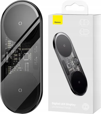 Image de Chargeur sans fil Dual Qi avec écran Baseus Digital Led Display, 20W