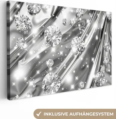 Produktbild von MuchoWow® - Leinwandbilder - Abstrakt - Diamant - Luxus - Modern - Silber, Wandbild, Wanddeko Bilder Wohnzimmer, 60x40 cm