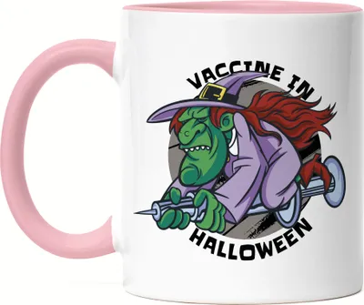 Produktbild von Vaccine In Halloween Tasse Rosa Hexenbesen Monster Hexer Spooky Corona Virus Geschenk   Lockdown