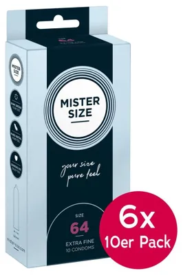 Produktbild von Mister Size Kondome 64 mm, hauchdünn, aus Naturkautschuklatex, vegan, 6 x 10 Stück