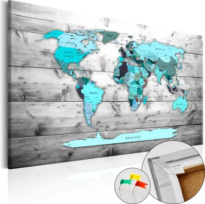 Produktbild von Neuheit! Leinwandbilder Kork Pinnwand 90x60 cm - WELTKARTE LÄNDER REISE k-B-0009-p-d