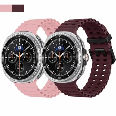 Produktbild von Stravo 2er-Pack Ocean Sportarmband für Galaxy Watch 9 / 8 (40/44mm) & 8 Classic (46mm) – atmungsaktives Silikon – Rosa & Weinrot