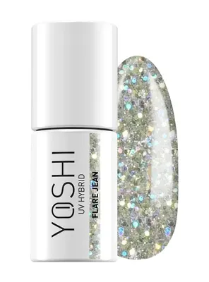 Obrázek produktu pro Yoshi Hybrid Lak na nehty Gold Brokate - Profesionální permanentní lak na nehty 6 ml - UV lak na nehty s praktickým štětečkem - Blue Jeans