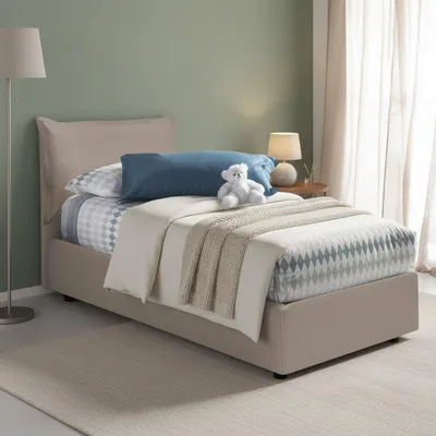 Immagine prodotto di Talamo Italia Letto Singolo Anathema 95x205 cm Grigio Tortora, Contenitore Imbottito  Italy
