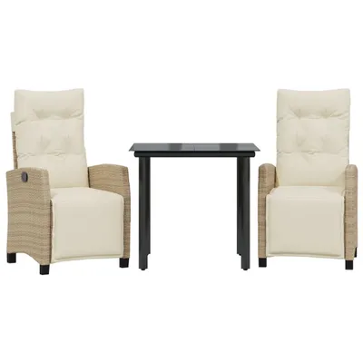Produktbild von 3-tlg. Garten-Essgruppe mit Kissen Beige Poly Rattan