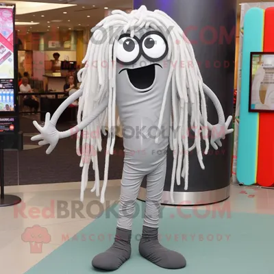 Produktbild von Silberner REDBROKOLY Spaghetti Maskottchen Kostüm charakter bekleidet mit Leggings und Brille