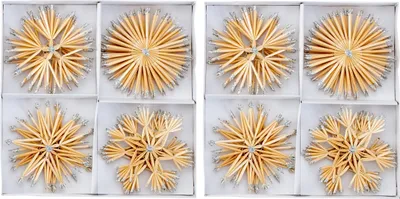 Produktbild von 24 Stück Strohsterne 10 cm Silber Glitzer Christbaumschmuck Stroh