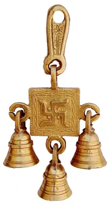 Messing Wandbehang mit Glöckchen, Sathiya, 7,6x2,5x15,2 cm