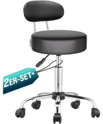Productafbeelding van CASARIA® Verstelbare rolstoelen met rugleuning, set van 2, 360° draaibaar, zithoogte 46-60 cm, 10 cm bekleding, kantoelstoel, werkstoel, barkruk, zwart