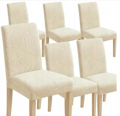 Obrázek produktu pro 6 kusů potahů na židle - kašmír, béžová barva, vzorovaný materiál (jacquard) - univerzální potah na židle - vhodný pro model Henriksdal - lze prát
