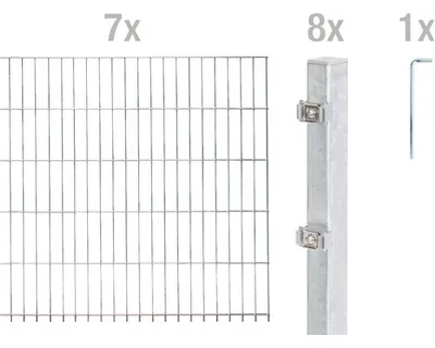 Obrázek produktu pro Dvojitý plot Alberts, výška 140 cm, délka 14 m, kompletní plotová souprava k zabetonování, žárově zinkovaný, sloupky 60x40 mm