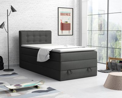 Elegantes Boxspringbett Polsterbett Komplettbett Hotelbett JUNG 1 100x200 inkl. Topper für Jugendliche Jugendbett, H3 H4 Einzelbett Boxspring