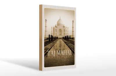 Produktbild von Holzschild Reise 20x30cm Indien schwarz weiß Taj Mahal
