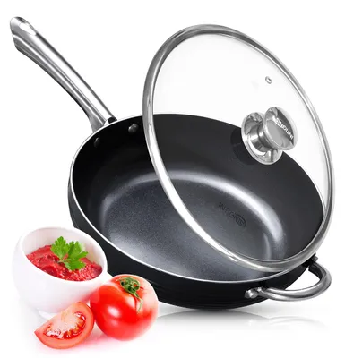 Produktbild von Bratpfanne Pfannkuchenpfanne - 28 cm - Induktion - Keramische Antihaftbeschichtung - Schwarz