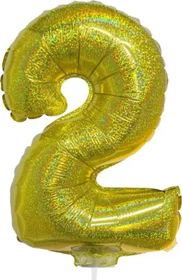 Produktbild von Zahlen Folienballon 41 cm mit Stab - Holografisch Gold Zahl 2