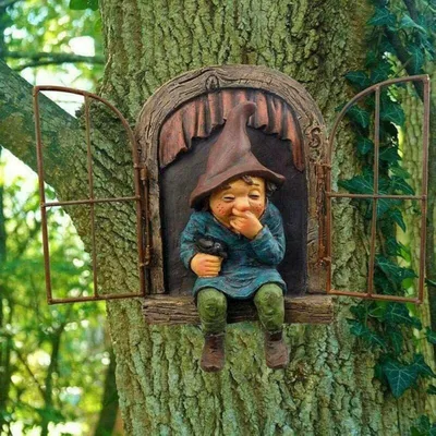 Zdjęcie produktu dla Omgoods - Figurka elfów i gnomów, ozdoba ogrodowa wykonana z żywicy