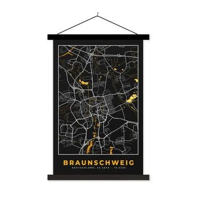 Produktbild von MuchoWow® Textilposter Braunschweig - Gold - Stadtplan - Karte - Deutschland 40x60 cm mit schwarzem Rahmen - Wanddekorationen
