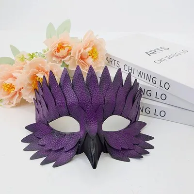 Produktbild von Halloween-Vogelmundmaske, schwarzes Halbgesicht-Maskenstück, Tiegelviolet