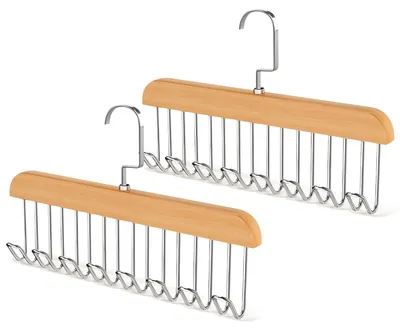 Riemenhalter aus Holz, 2er-Set mit 8 Haken, 360° drehbar, 28 cm