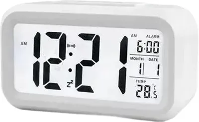Produktbild von Großes Display, batteriebetriebener digitaler Wecker, LED-Wecker mit Schlummerfunktion, tragbare batteriebetriebene Digitaluhr mit Temperatur- und Datumsanzeige, für Schlafzimmer, Büro, Weiß