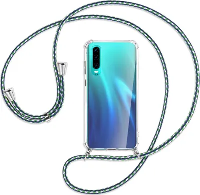 Produktbild von Handykette Backcover-Schutzhülle mit Band (Metall silberfarben) für Huawei P30 - grün/blau/weiß