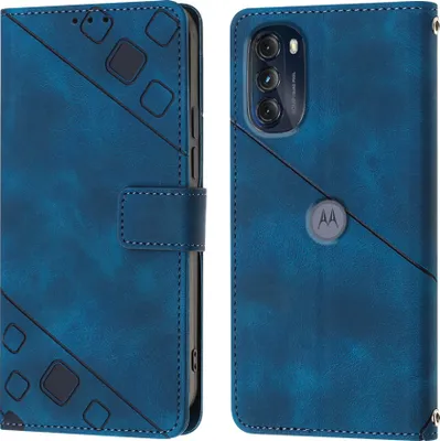 Produktbild von Hülle für Motorola Moto G 5G 2022 Prägung Flip Leder Brieftasche Schutzhülle mit Ständer Blau