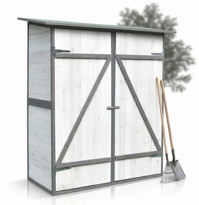 Produktbild von Mucola Gerätehaus Geräteschuppen Gartenschrank Geräteschrank XXL Holz Gartenhaus Schuppen Garten Stauraum Haus Schrank - Weiß/Grau