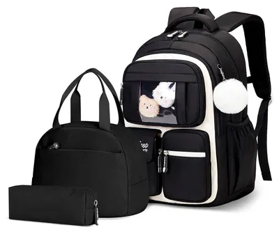 Produktbild von Kinderrucksack Schulranzen Schultasche - Nylon - Atmungsaktiv - 3-teilig mit Brotdose und Mappe