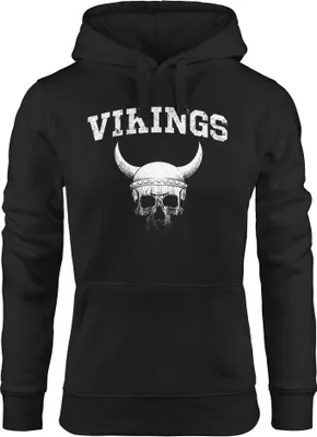 Produktbild von Hoodie Damen Wikinger-Helm Skull Totenkopf Print Aufdruck Kapuzen-Pullover Fashion Streetstyle Neverless® schwarz XL