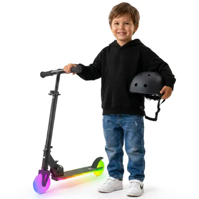 Image de LUMI RIDE Trottinette pour enfants avec roues LED, freins arrière, hauteur réglable, charge maximale 50kg, pliable noir Sun Baby