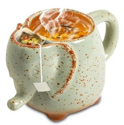 Image de Tasse en céramique éléphant avec support pour sachet de thé, 430 ml, vert