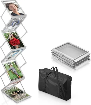 Produktbild von Tragbarer A4 Prospektständer mit 6 Ausstellungsfächern – Beidseitiger, faltbarer Bodenständer für Broschüren, Flyer, Zeitschriften und Kataloge für Ausstellungen, Showroom & Empfang