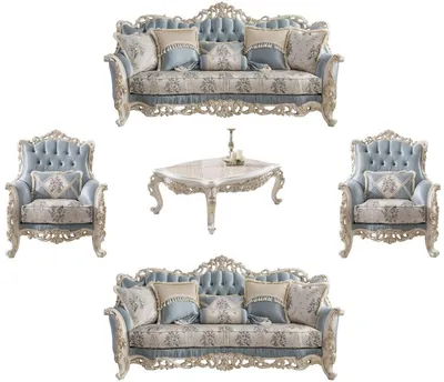 Immagine prodotto di Casa Padrino set da salotto barocco azzurro / crema / bianco / oro - 2 divani & 2 poltrone & 1 tavolino - Mobili da salotto barocco nobile
