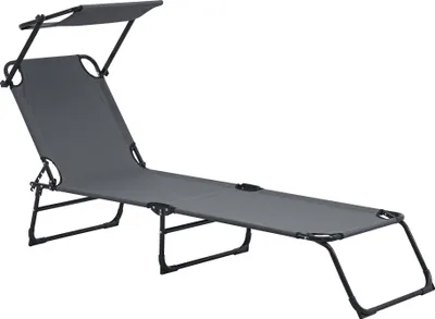 Produktbild von [casa.pro] Sonnenliege klappbar 190cm dunkelgrau mit Dach Relaxliege Stahl