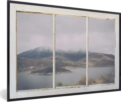 Produktbild von MuchoWow® MuchoWow® Gerahmtes Poster Aussicht - Berg - Schnee 90x60 cm - Poster mit zchwarzem Bilderrahmen - Fotorahmen - Foto-Plakat