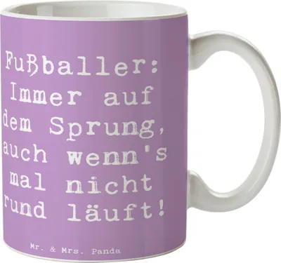 Produktbild von Mr. & Mrs. Panda Kaffeetasse Spruch Fußballer Sprung - Lavendeltraum - Geschenk, Berufsalltag, Fußball Leidenschaft, Detailverliebt, schöne tasse, Trinkbecher, Beruf