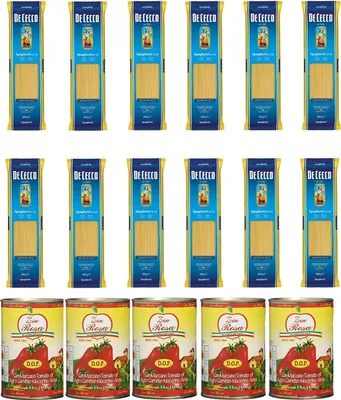 Produktbild von 12x Pasta De Cecco 100% Italienisch Spaghetti n. 12 Nudeln 500g + Zia Rosa DOP Pomodoro San Marzano Tomate aus Kampanien Dose von 400g 5x 400g