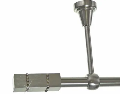 Produktbild von Gardinenstange Set Edelstahl Look Metall Ø 19mm zur Deckenbefestigung 1-lauf Kristall, Länge wählbar D18E69