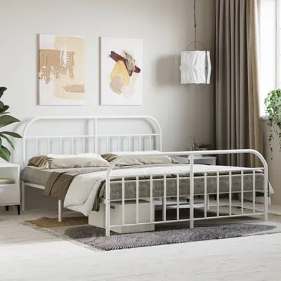 Imagen del producto de vidaXL Estructura de cama con cabecero y piecero de metal, color blanco, 183x213 cm - Estructura de cama - Estructuras de cama - Marco de cama - Cama