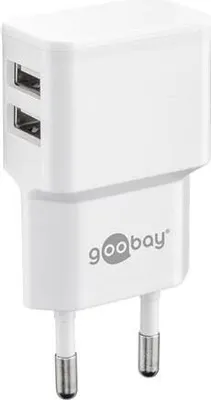 Produktbild von Dual USB Netzteil / Ladeadapter, 2,4A, 2x USB, flache Bauform, weiß