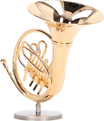 Zdjęcie produktu dla Mosiężna miniatura waltorni Mini model instrumentu muzycznego Replika domku dla lalek Dekoracja domu