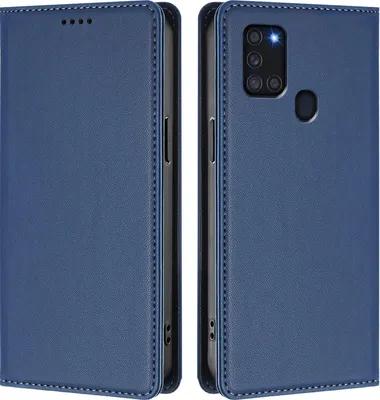 Obrázek produktu pro Kožené pouzdro pro Samsung Galaxy A21S, magnetické flipové pouzdro zPolyuretankůže se stojánkem Tmavě modrá