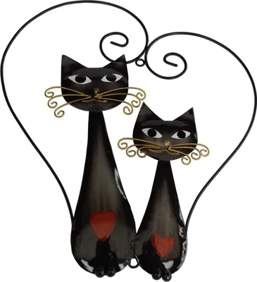 Produktbild von Katze Wanddeko Katzen Paar Herz Metall Deko Garten Tier Figur Skulptur Kater